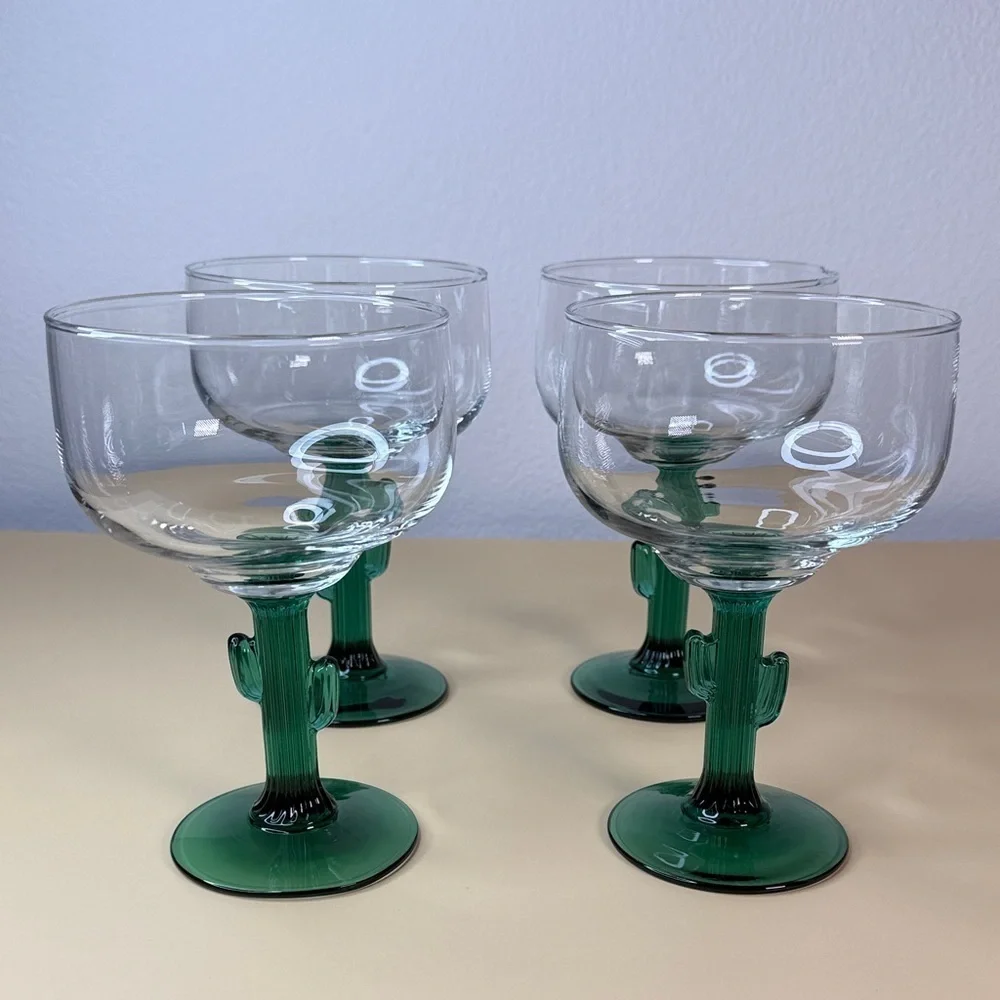 Southwestern Set of 4 Cactus Stem Margarita Glasses